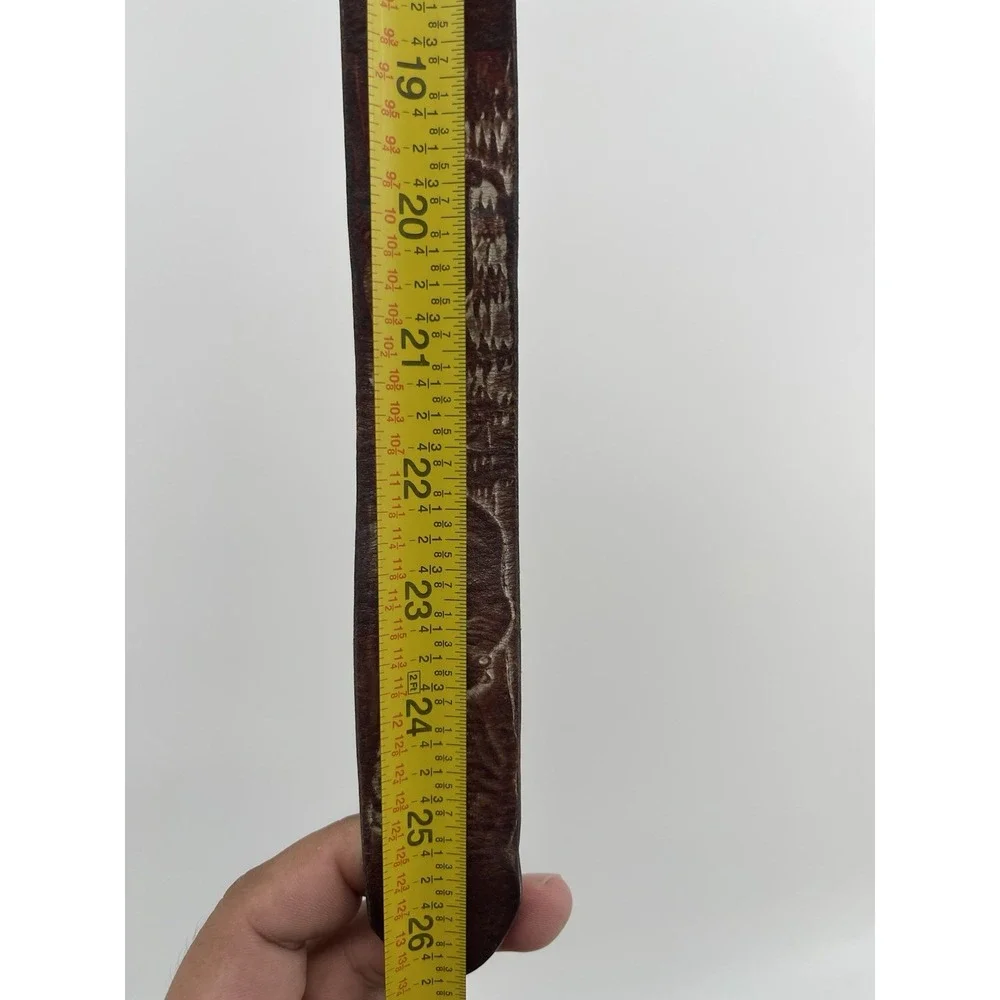 Vintage 1960s Boys Leather Belt Size 22 Hand-Carved Western Design